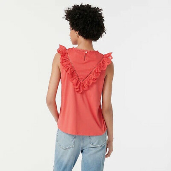 J Crew Moss Green Eyelet Cotton Ruffle Front Tank Top M - Picture 3 of 4